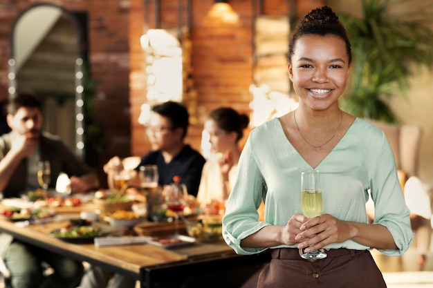 Medium shot happy woman holding glass