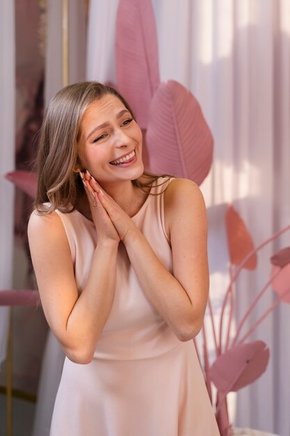 Medium shot happy woman at party