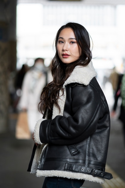 Medium shot japanese girl posing