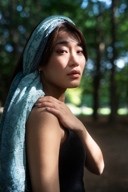 Medium shot japanese woman with cloth
