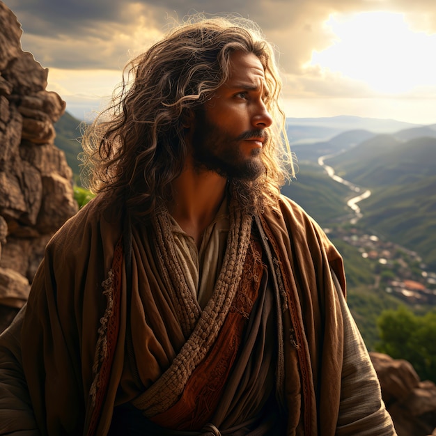 Бесплатное фото Портрет иисуса на открытом воздухе