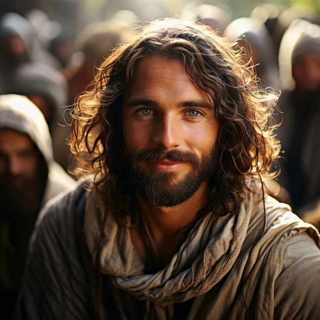 Free photo medium shot jesus portrait outdoors