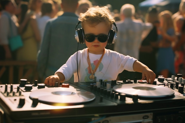 Free photo medium shot kid being dj