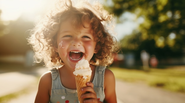 Medium shot kid holding delicious ice cream