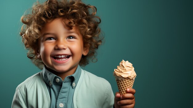 Medium shot kid holding delicious ice cream