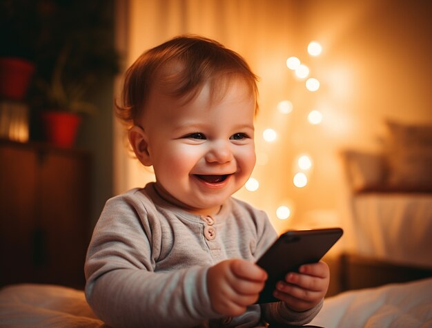 Medium shot kid holding smartphone