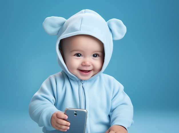 Bambino di tiro medio che tiene smartphone