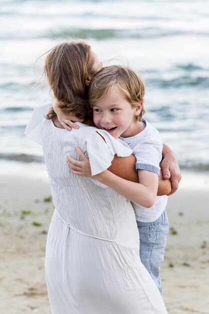 Medium shot kid hugging grandma