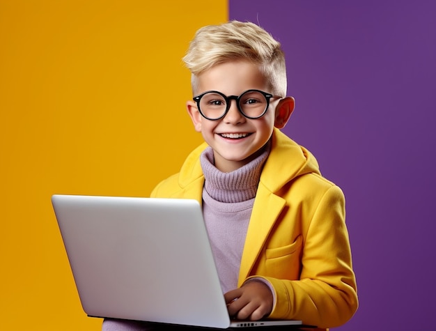 Free photo medium shot kid with laptop indoors