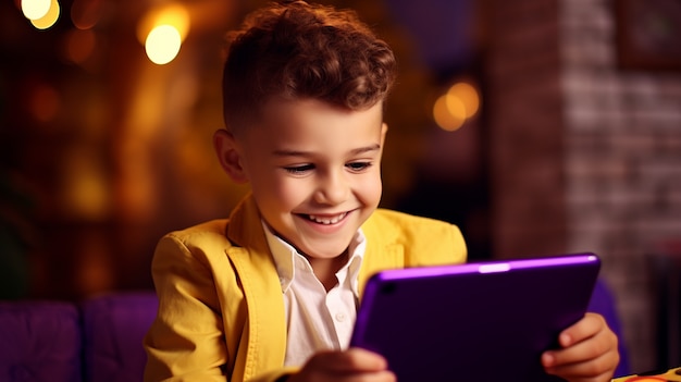 Free photo medium shot kid with tablet indoors