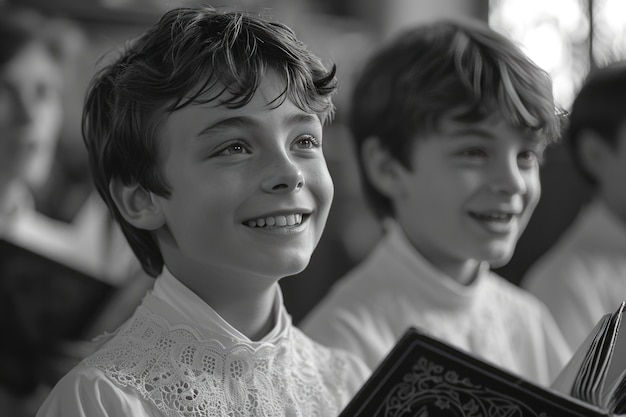 Free photo medium shot kids first communion portraits