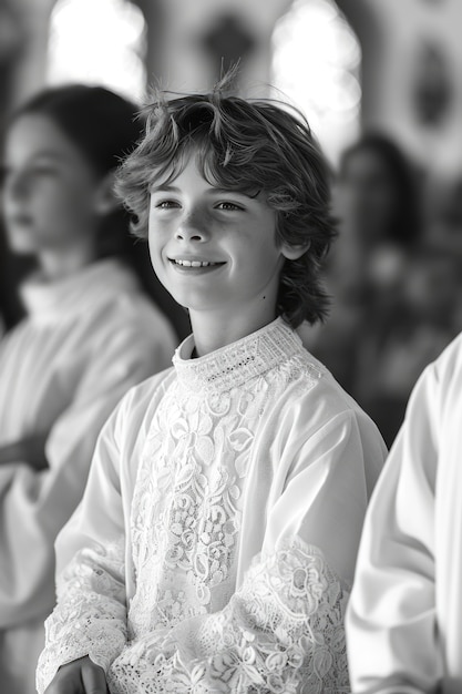 Free photo medium shot kids first communion portraits