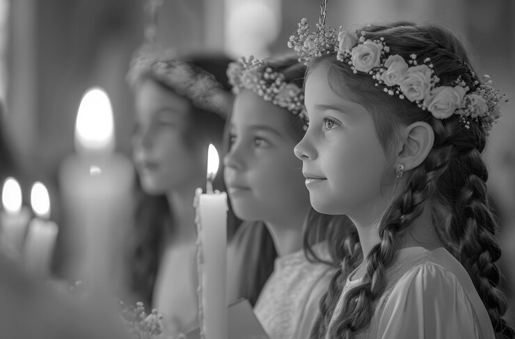 Free Photo medium shot kids first communion portraits