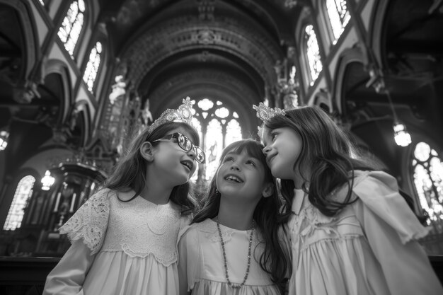 Medium shot kids first communion portraits