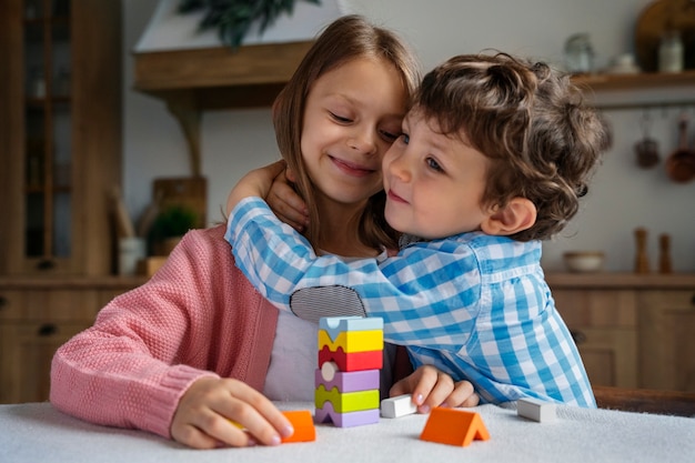 Medium shot kids playing memory game