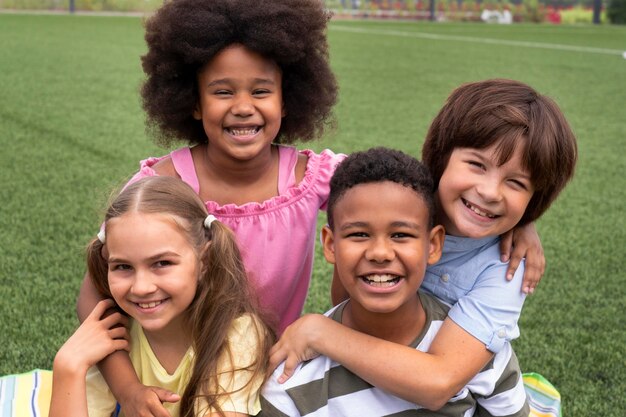 medium shot kids posing together