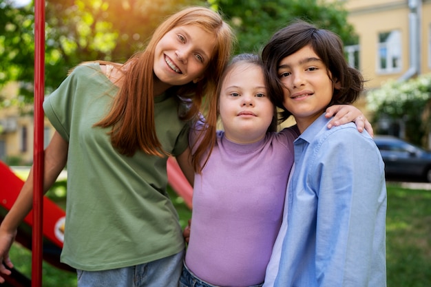 Medium shot kids posing together