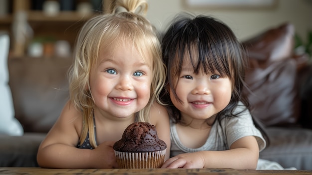 Foto gratuita bambini di medie dimensioni con delizioso cioccolato