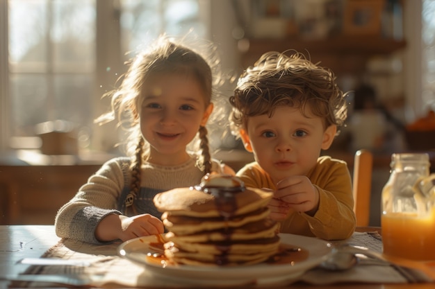 Medium shot kids with delicious chocolate