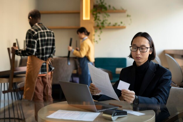 Medium shot lawyer checking documents