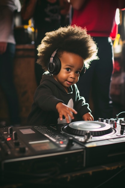 Free photo medium shot little kid being dj