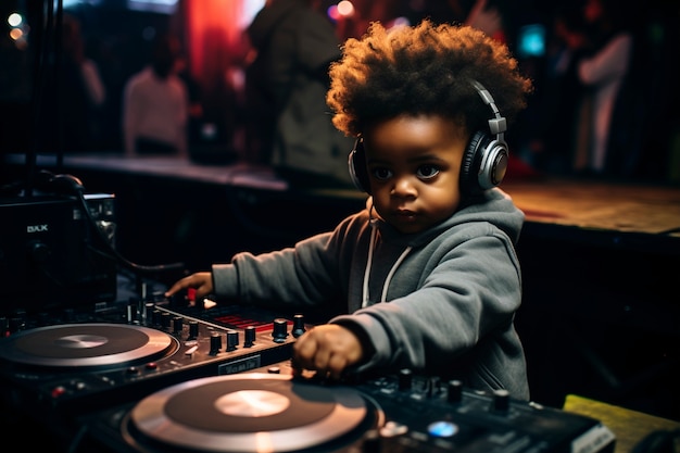 Free photo medium shot little kid being dj