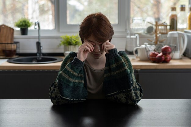 medium shot lonely young woman
