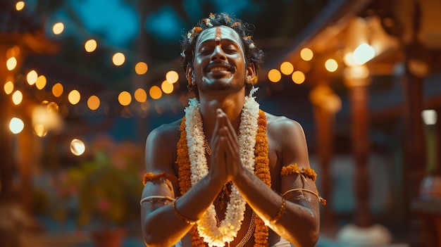 Free photo medium shot  man celebrating tamil new year