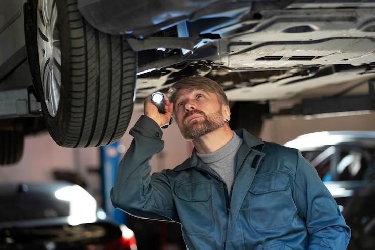 Free Photo medium shot man checking car