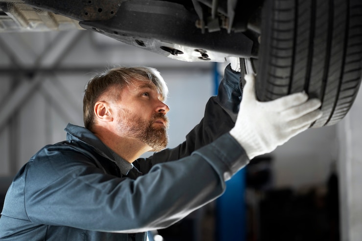 Free Photo medium shot man checking car