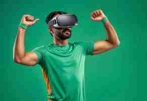 Foto gratuita uomo di taglio medio che fa fitness con gli occhiali vr