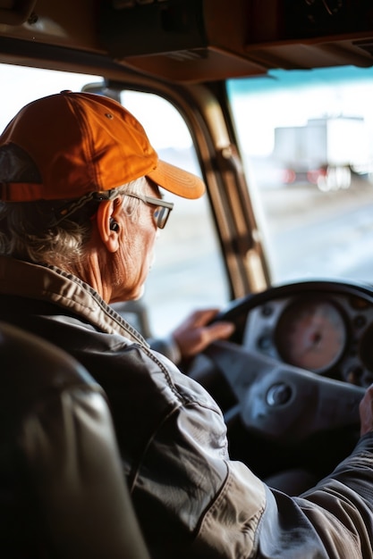 Free photo medium shot man driving truck