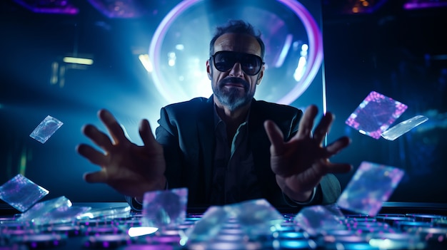 Medium shot man at futuristic casino