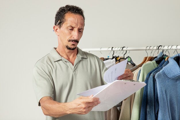 Free photo medium shot man holding clipboard