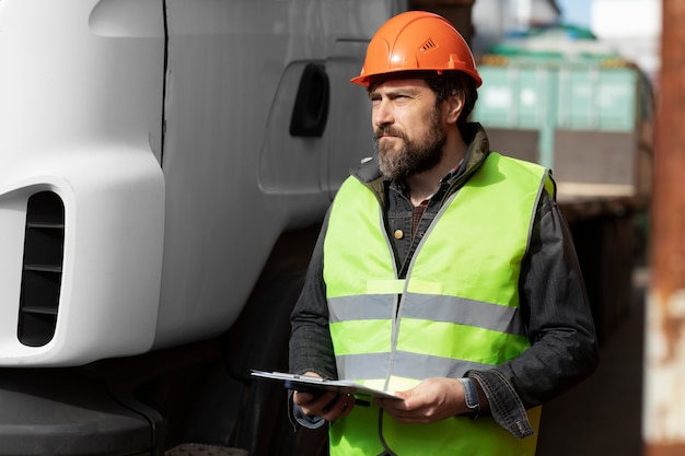 Free photo medium shot man holding clipboard