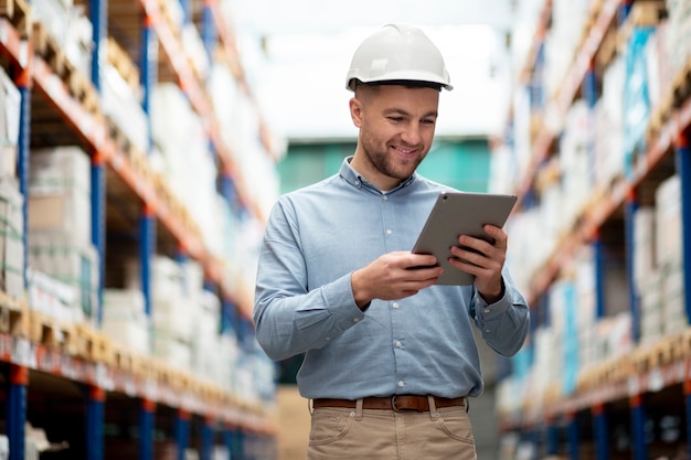 Medium shot man holding tablet