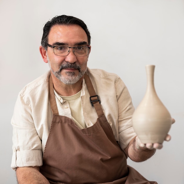 Medium shot man holding vase