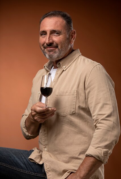 Medium shot man holding wine glass