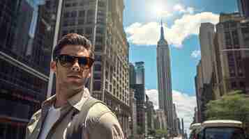 Бесплатное фото Мужчина среднего роста позирует в нью-йорке