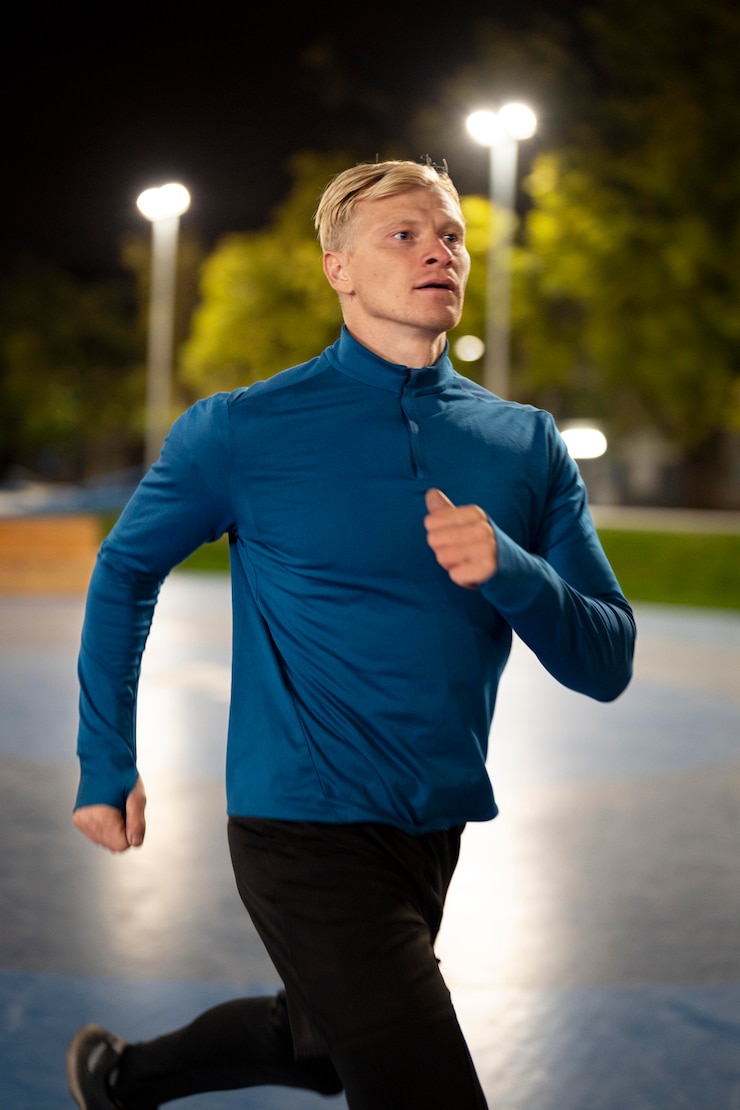 Free Photo medium shot man running outside