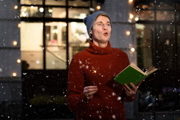 Medium shot man singing outdoors