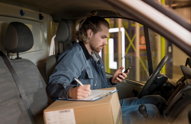 Medium shot man sitting in car