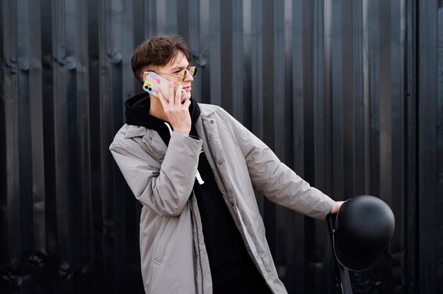 Medium shot man talking on phone