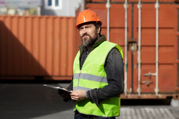 Medium shot man wearing helmet