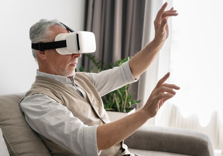 Бесплатный Фотография человек среднего роста в очках vr дома
