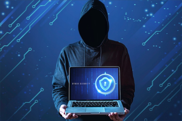 Free Photo medium shot man with hoodie holding laptop
