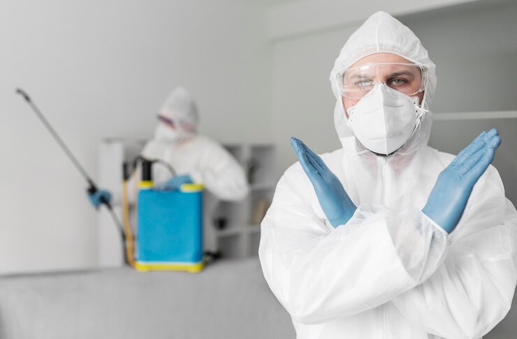 Free Photo medium shot man with protective suit