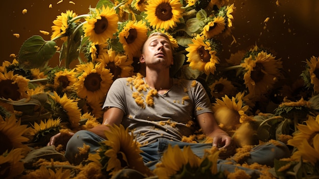 Medium shot man with sunflower