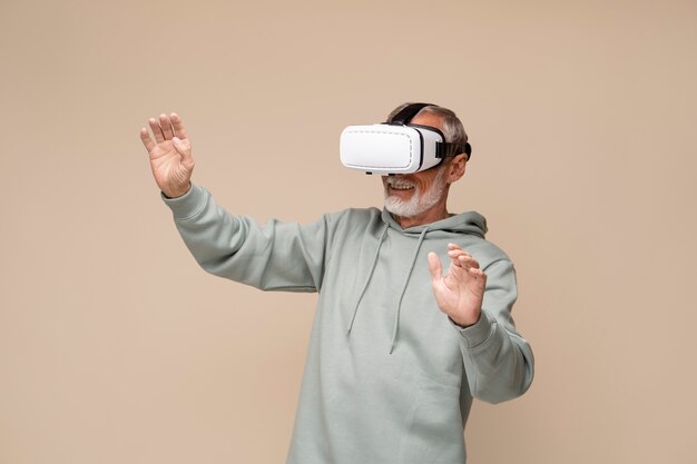 Medium shot man with vr glasses