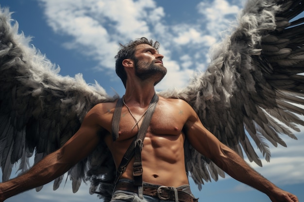 Free photo medium shot  man with wings flying